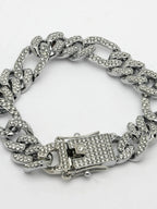 NVR Men Silver-Plated Stainless Steel American Diamond Studded Link Bracelet | Grocsy