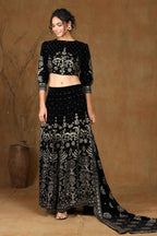 Juniper Women Black Velvet Printed Flared Lehenga Choli Sets | Grocsy
