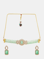 Ruby Raang 22k Gold Polished Green Stone And Moissanite Necklace With Matching Earrings | Grocsy