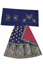 Dwiden Navy Blue Gulab Tafetta Sattin Semi-Stitched Girl's Lehenga Choli | Grocsy