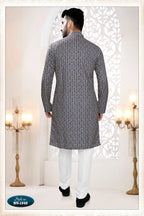 Joban Fashion Men's Blue Straight Rayon Thread And Sequence Embroidery All Over Kurta Set | Grocsy
