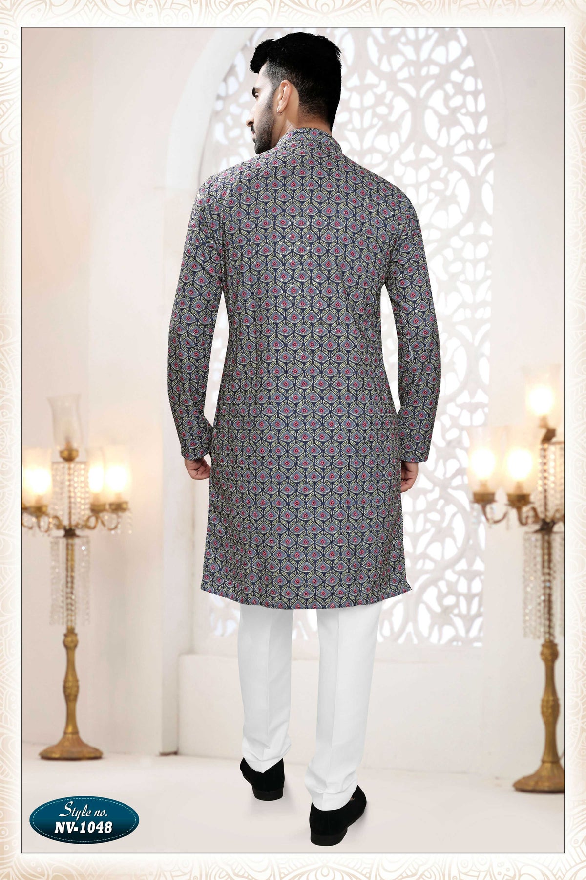 Joban Fashion Men's Blue Straight Rayon Thread And Sequence Embroidery All Over Kurta Set | Grocsy