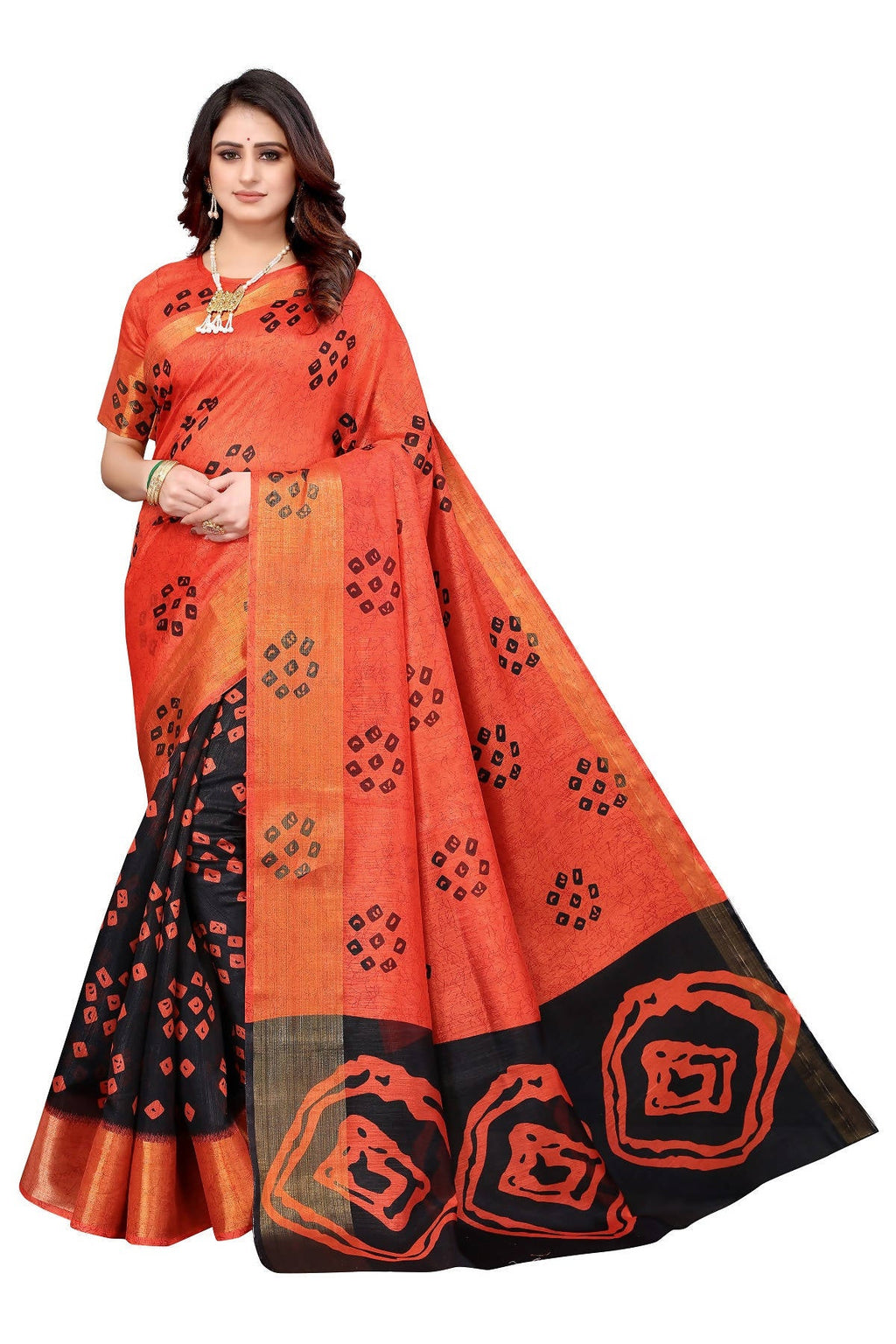 Vamika Ethnic Fire Black Jari Border Linen Saree | Grocsy