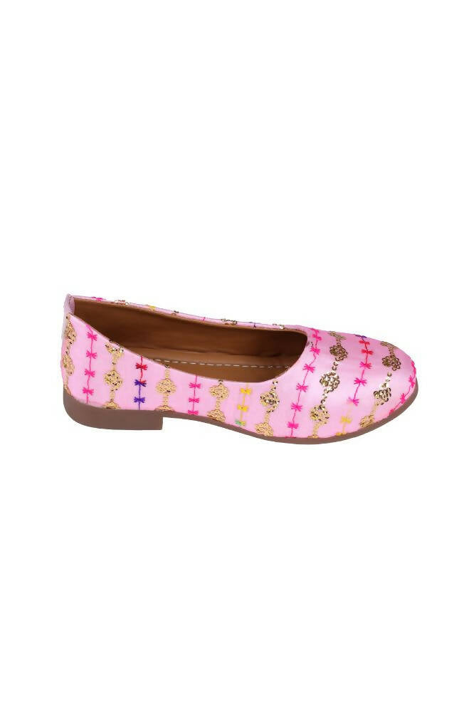 Tiny Bugs Girls Embroidered Ethnic Ballerinas-Pink | Grocsy