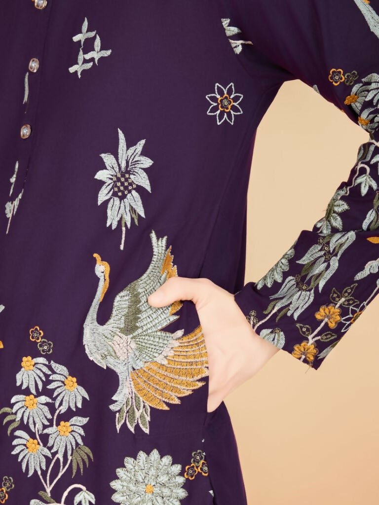 Vastranavya Exclusive Wedding Wear Viscose Rayon Thread Embroidered Work Kurta | Grocsy