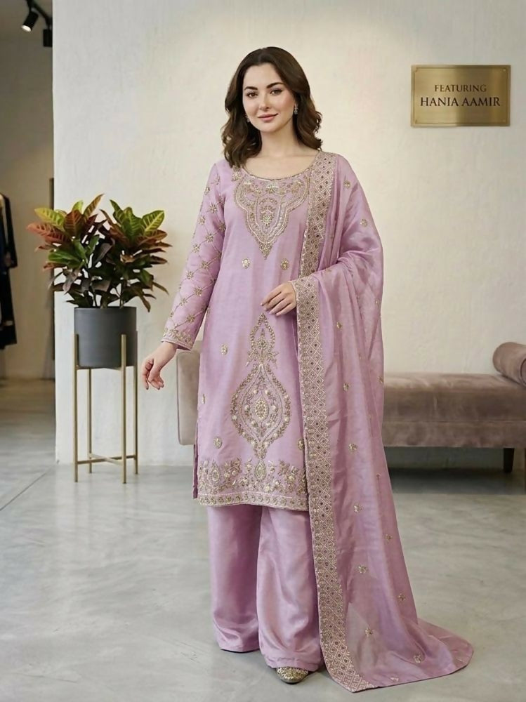 Teeya Creation Onion Color Gimmychu Silk Embroidery Work Wedding Wear Salwar Suit | Grocsy