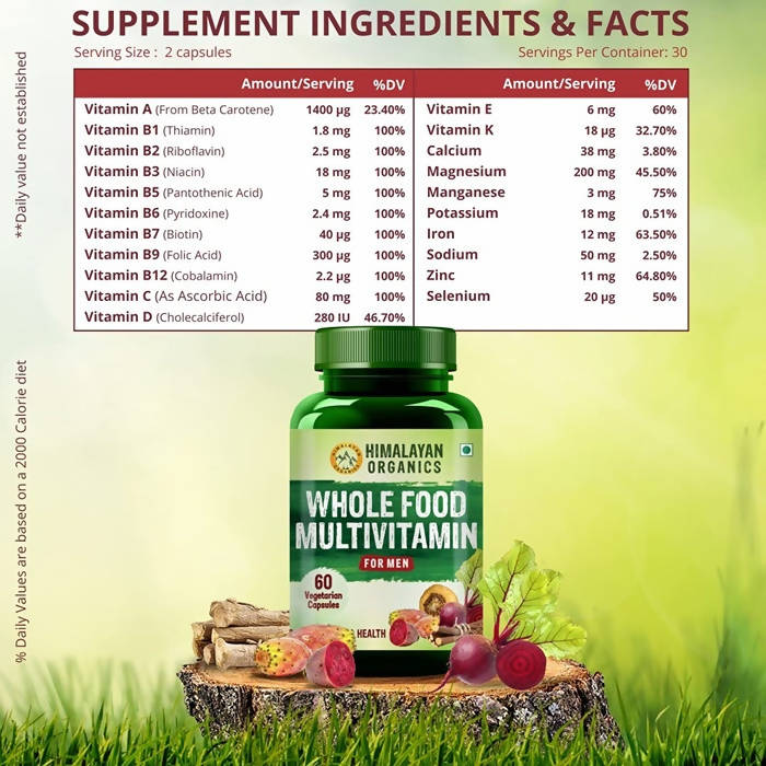 Himalayan Organics Whole Food Multivitamin For Men Vegetarian Capsules | Grocsy