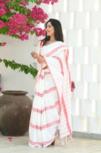 Beatitude White Cotton Handloom Saree | Grocsy