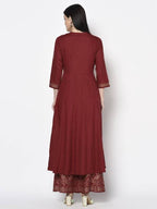 Aniyah Rayon Maroon Block Print Anarkali Palazzo Set (AN-212K) | Grocsy