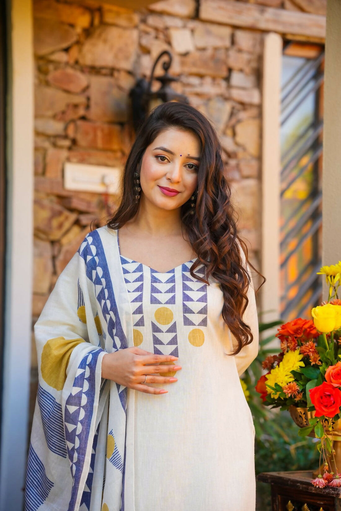 The52 Women's Gorgeous Printed Work Muslin Fabric Straight Kurta Pant and Dupatta Set | Grocsy
