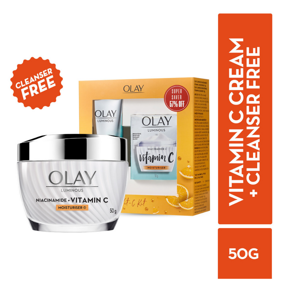 Olay Vitamin C Kit For 2x Glow - Cream With Free Cleanser | Grocsy