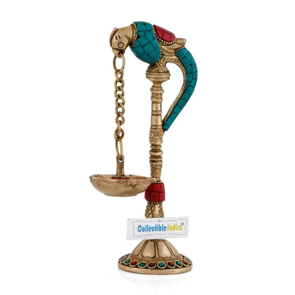 CraftVatika Brass Parrot Bird Diya Oil Lamp Stand Showpiece | Grocsy