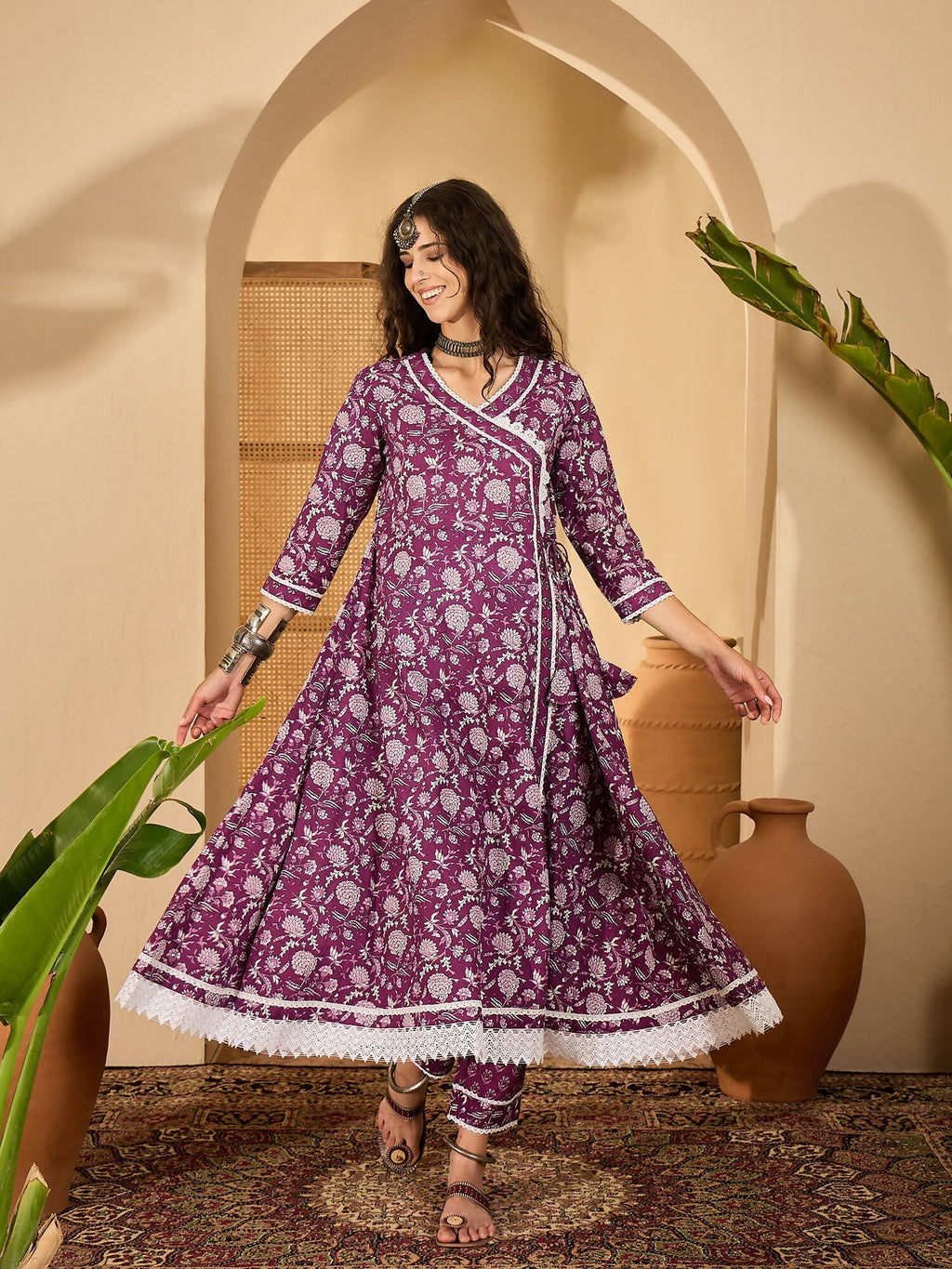 Joban Fashion Printed Purple Pure Cotton Kurta Set | Grocsy