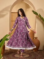 Joban Fashion Printed Purple Pure Cotton Kurta Set | Grocsy