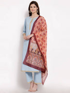Myshka Women's Blue Cotton 3/4 Sleeve Round Neck Solid Casual Kurta Pant Dupatta Set | Grocsy