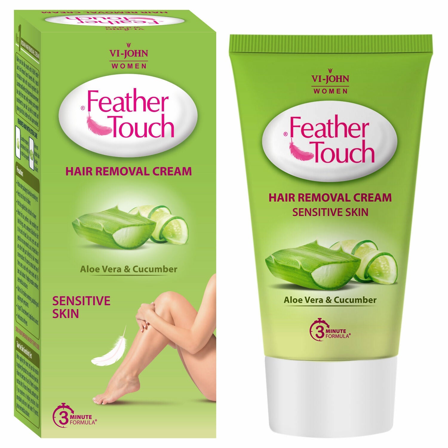 VI-JOHN Feather Touch Cucumber & Aloevera Hair Removal Cream for Women for Sensitive Skin Suitable for Legs, Underarms, Bikini Line, Arms | Grocsy