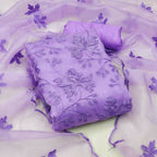Lavender Heavy Organza Silk Embroidered Unstitched Dress Material - Amara | Grocsy