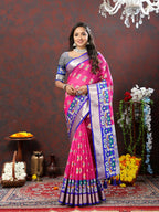 Lorenvalley Fashion Pink Organza Silk Woven Design with Meenakari Weaving Saree | Grocsy