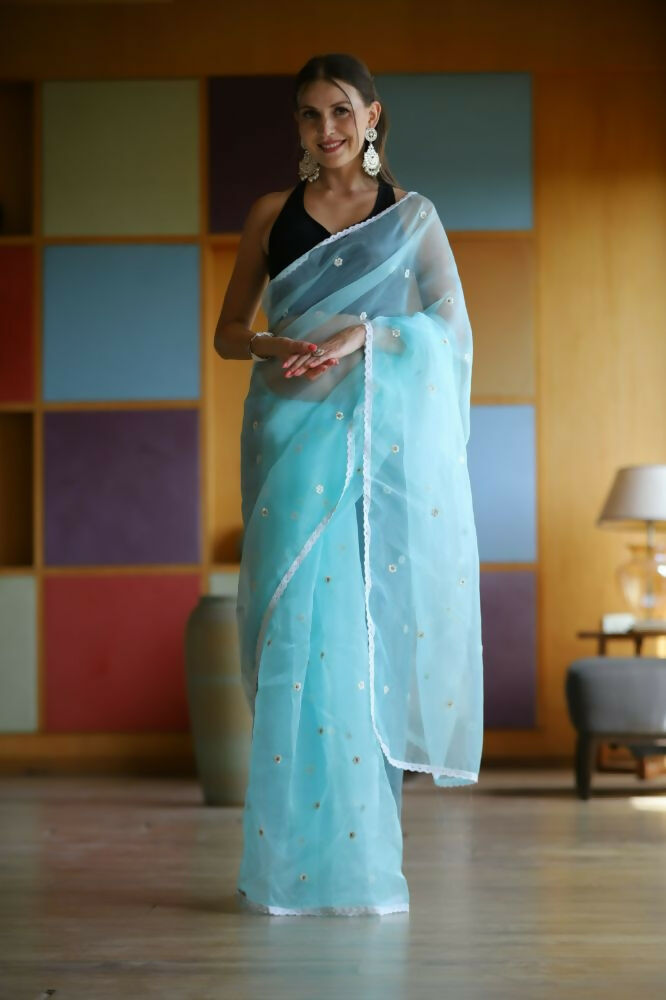 Vamsee Manbhari Sky Organza Saree | Grocsy