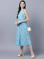 Myshka Women's Blue Floral Midi Dress | Grocsy