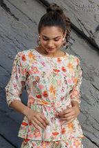 Women's Partywear Designer White & Multi Muslin co-ord set - Stylishta | Grocsy