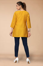 Women's Mustard Viscose blend Embroidered Short Top - Marina | Grocsy