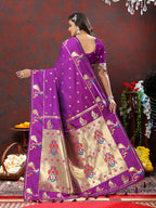Lorenvalley Fashion Wine Soft Paithani Silk Woven Design Gold Zari Meenakari Weaving Saree | Grocsy