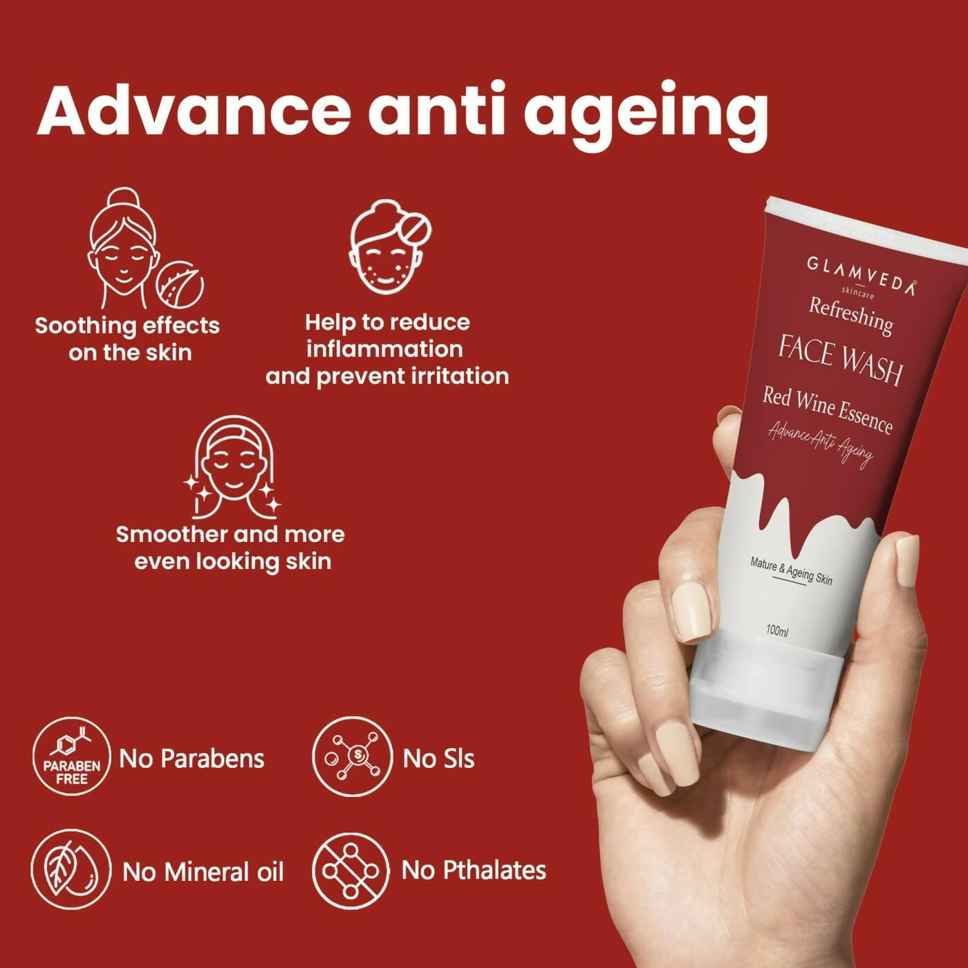Glamveda Red Wine Advance Anti Ageing Face Wash | Grocsy