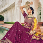 Wine Heavy Viscose Khatli, Embroidery & Mirror Work Unstitched Lehenga Choli - Sisha Keshav | Grocsy