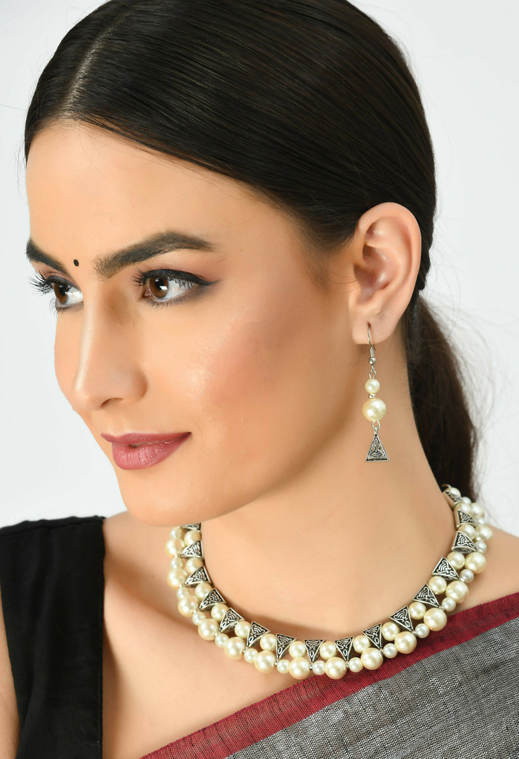 Mominos Fashion Johar Kamal Silver-Plated Brass Finish Pearls Work Choker For Women (White) | Grocsy