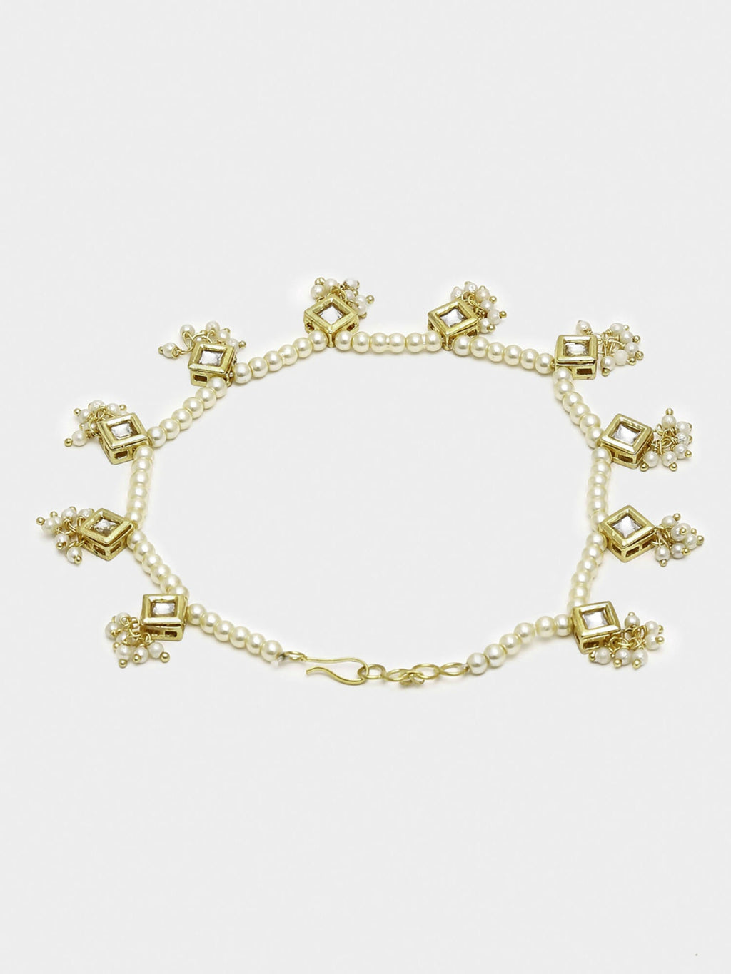 White Gold-Toned Plated Kundan Anklets Set Of 2 - Ruby Raang | Grocsy