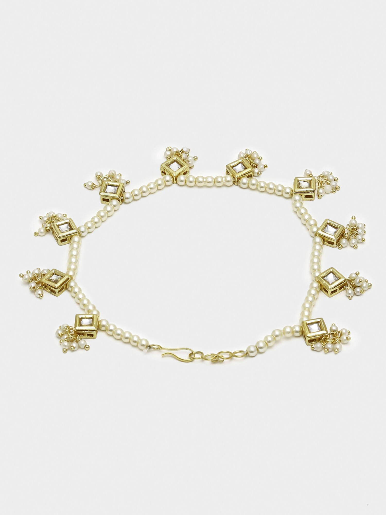 White Gold-Toned Plated Kundan Anklets Set Of 2 - Ruby Raang | Grocsy
