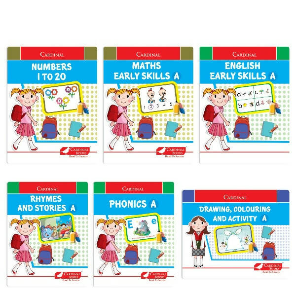 Cardinal Fun Learning Nursery Activity Books Set of 6|Number| Rhymes & Story| Phonic| English & Maths| Colouring Book for Kids Ages 3-4 Years | Grocsy