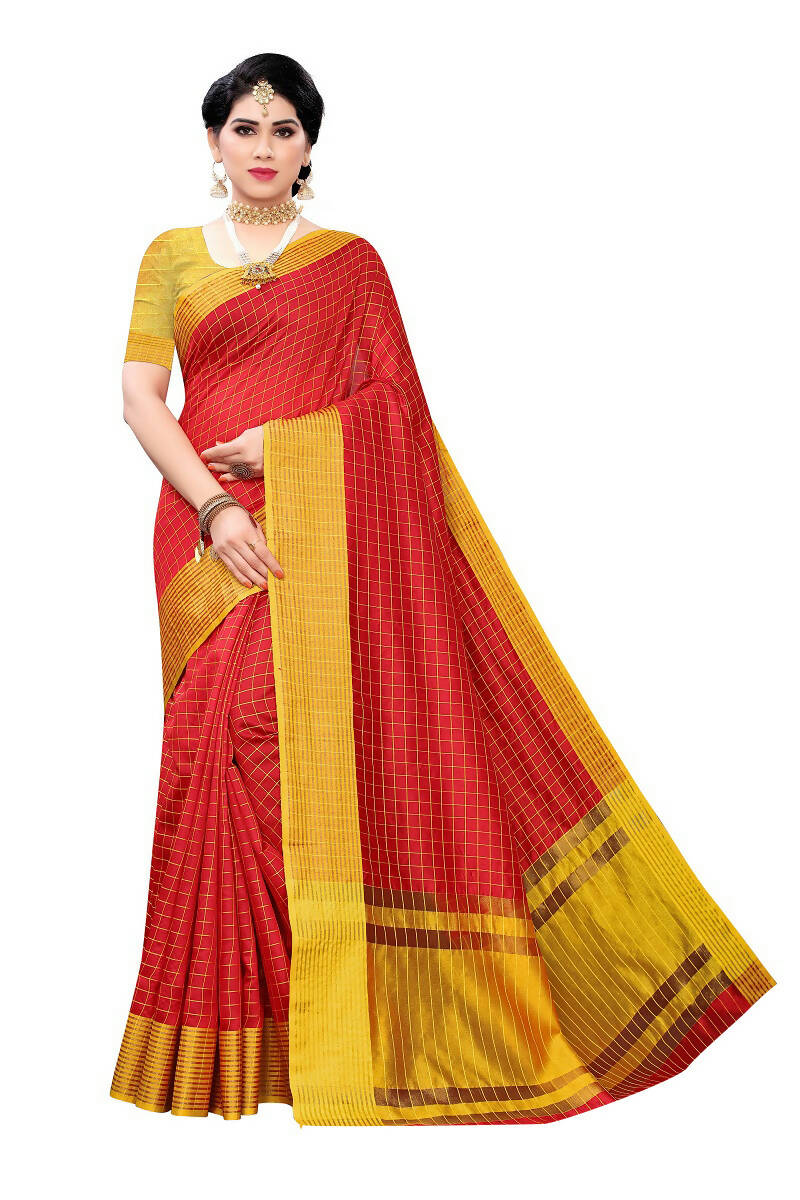 Vamika Red Cotton Silk Weaving Saree (Manipuri Red) | Grocsy