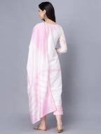 Myshka Women Pink Striped Empire Kurti with Trousers With Dupatta | Grocsy