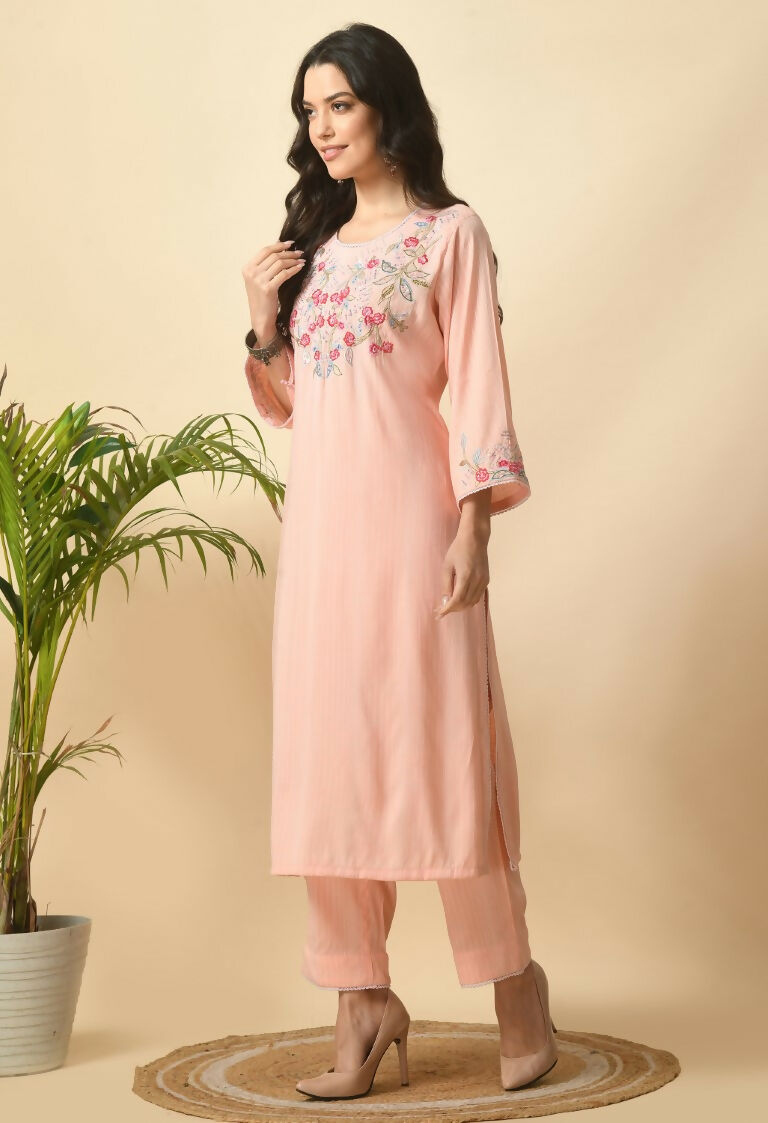 Joban Fashion Peach Cotton Rayon Kurta Set | Grocsy