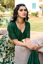 Vastranavya Ethnic Look Tussar Silk Floral Printed With Foil Work Indian Lehenga Choli - Green | Grocsy