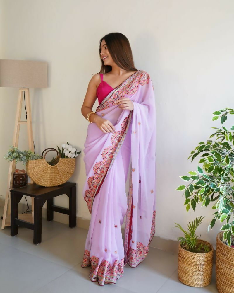 Vamsee Smiti Lavender Georgette Saree | Grocsy