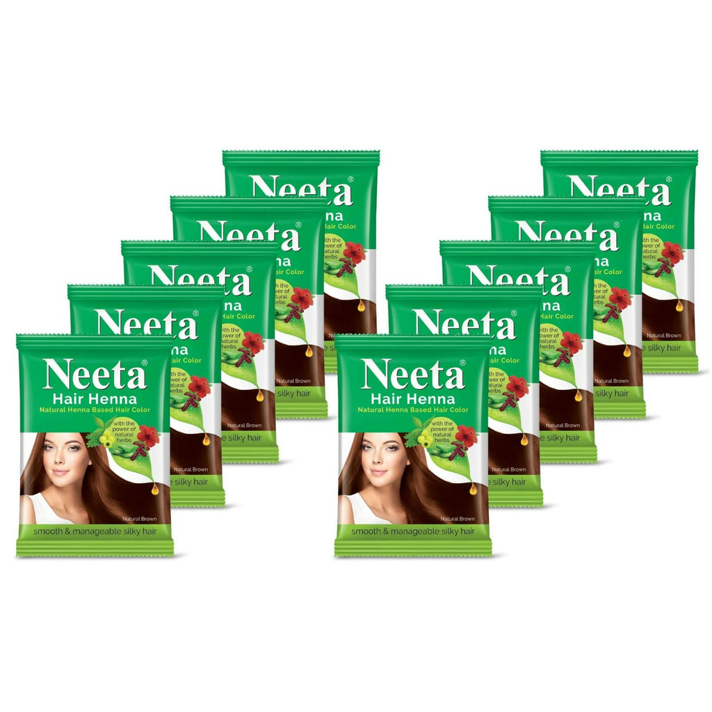 Neeta Henna Powder for Hair, Henna-Based Hair Color (Pack of 10) Natural Brown | Grocsy