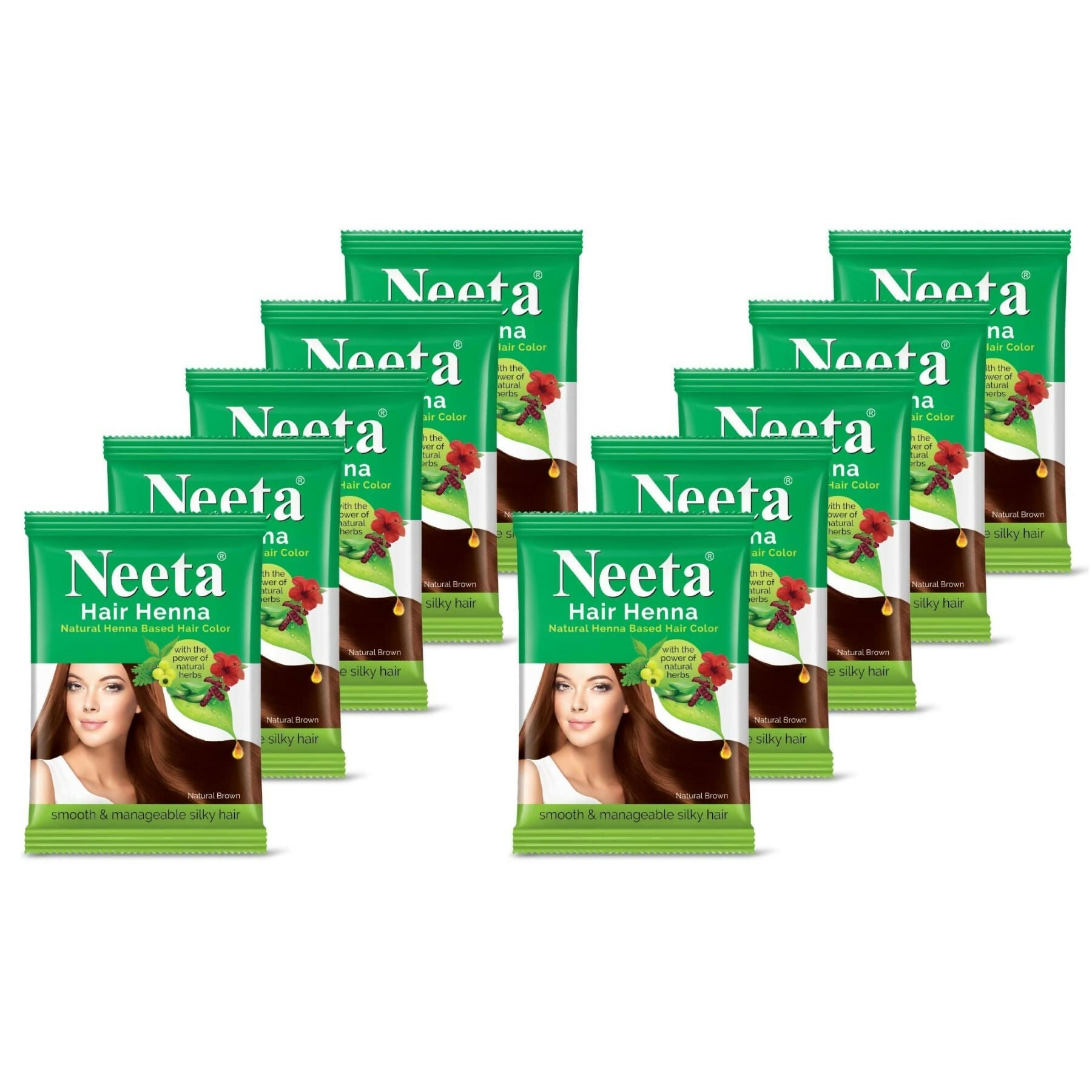 Neeta Henna Powder for Hair, Henna-Based Hair Color (Pack of 10) Natural Brown | Grocsy