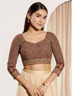 Joban Fashion Maroon Cotton Padded Blouse With Sweetheart Neck Elbow Sleeves | Grocsy