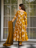 Teeya Creation Mustard Yellow Floral Printed Anarkali Kurta With Pant And Dupatta | Grocsy