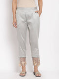 Myshka Women's Grey Cotton Solid Casual Trouser | Grocsy