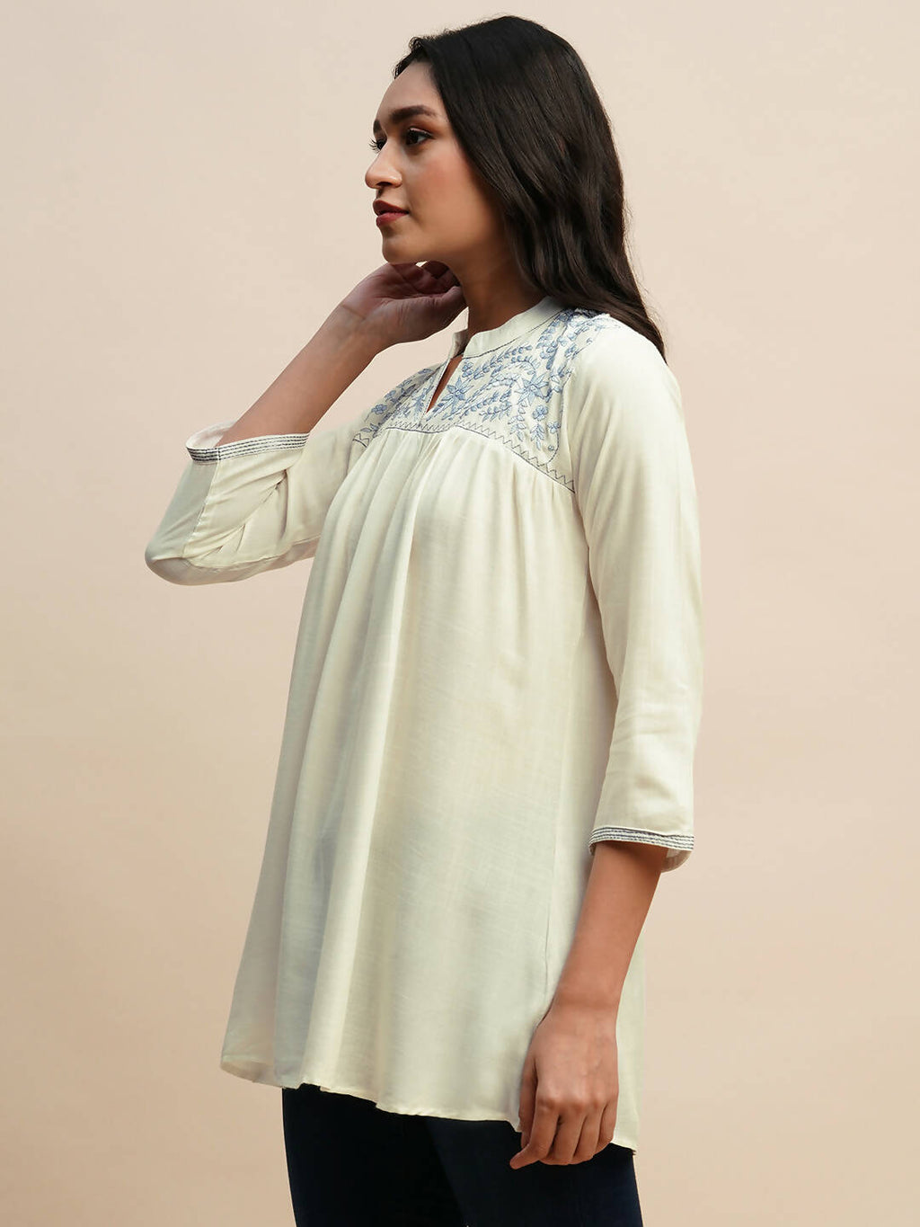 White Rayon Embroidered Top - Tarini | Grocsy