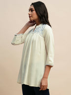 White Rayon Embroidered Top - Tarini | Grocsy