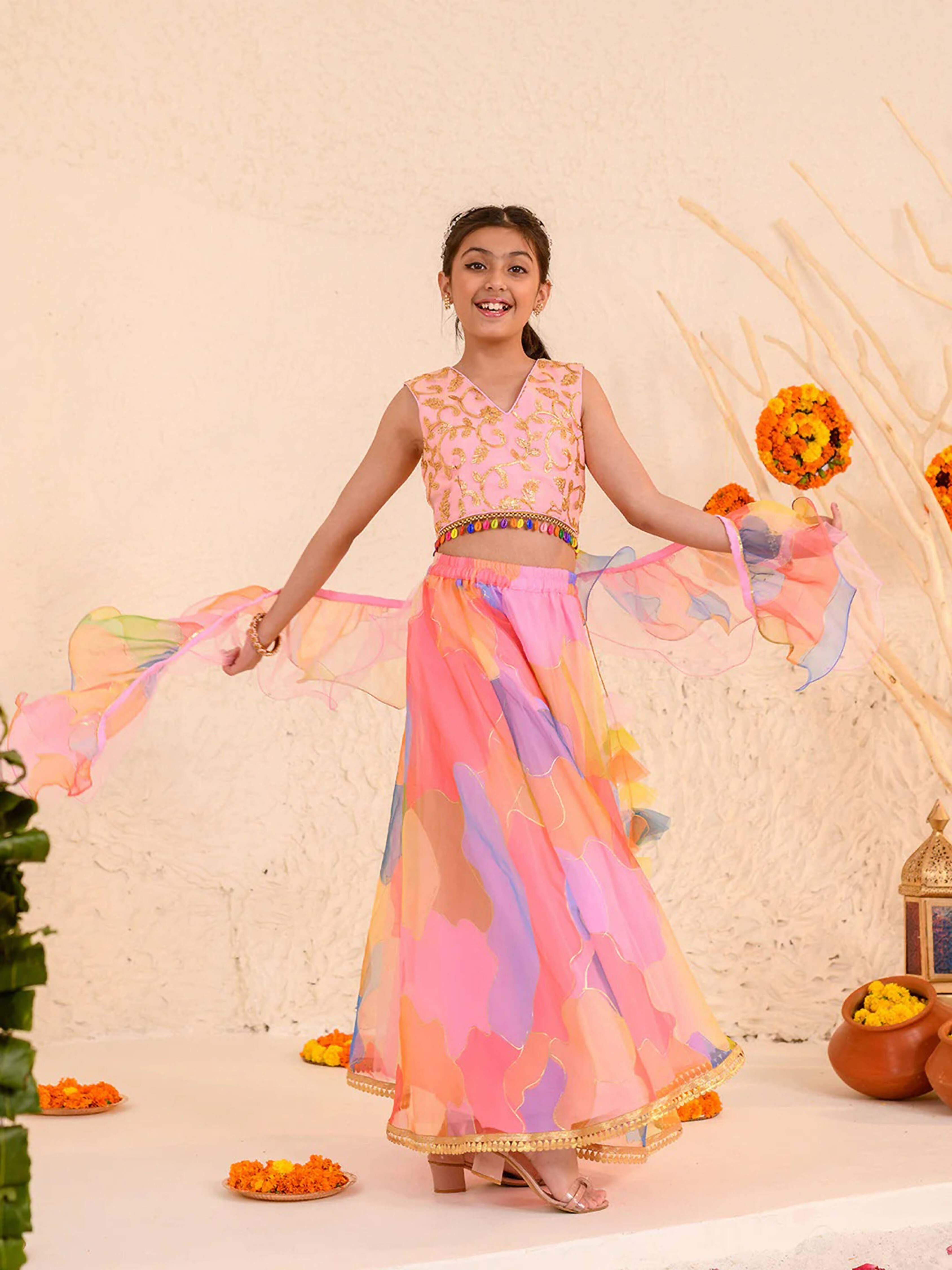 Joban Fashion Girl's Peach Color Lehenga Choli | Grocsy