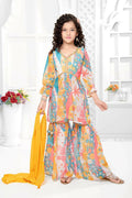 Kids Functional Designer Multi Digital Flower Print On Georgette Shrara Suit - Aaradhna | Grocsy