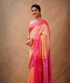 Exclusive Collection Light Orange Beautiful Khadi Cotton Handloom Saree | Grocsy