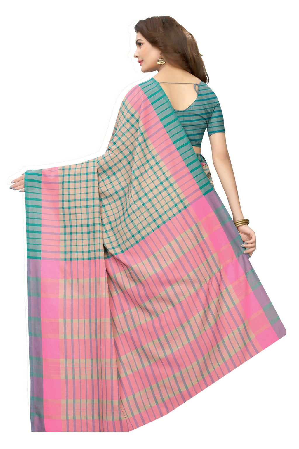 Vamika Cream Cotton Silk Weaving Saree (Terra Checks Rama) | Grocsy