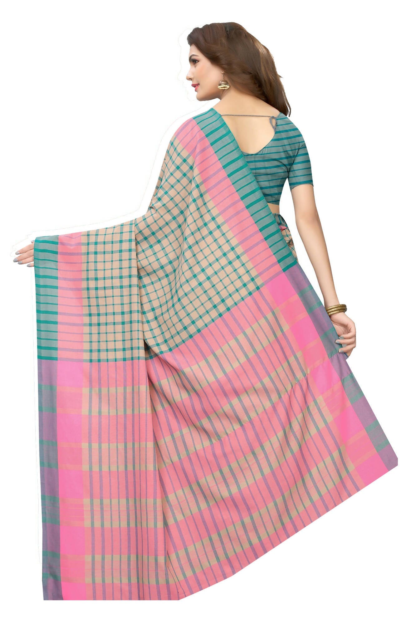 Vamika Cream Cotton Silk Weaving Saree (Terra Checks Rama) | Grocsy